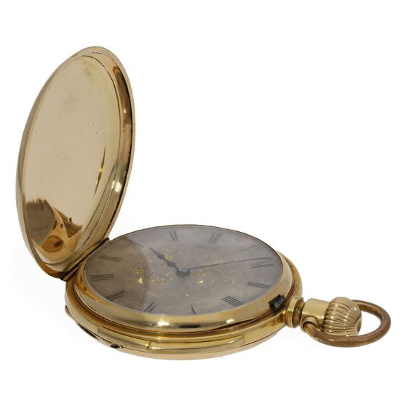 Swiss 18 carat gold full hunter cased watch with repeater Circa 1850 Swiss 18 carat gold full hunter cased watch with repeater Circa 1850