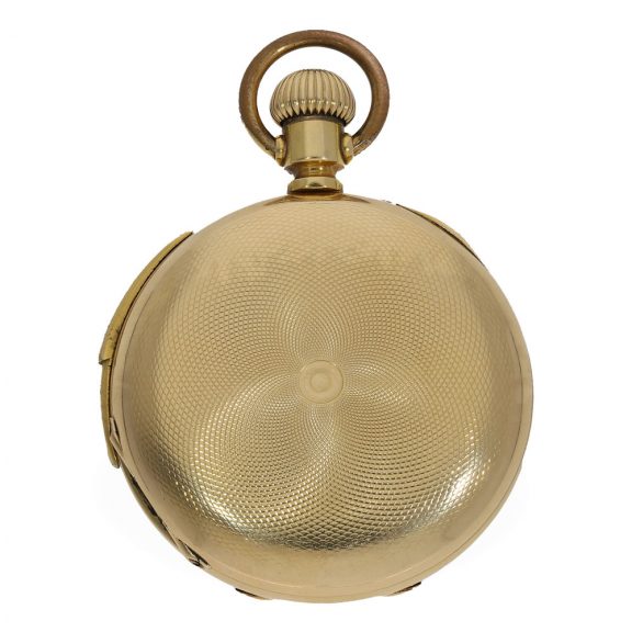 Swiss 18 carat gold full hunter cased watch with repeater Circa 1850 Swiss 18 carat gold full hunter cased watch with repeater Circa 1850