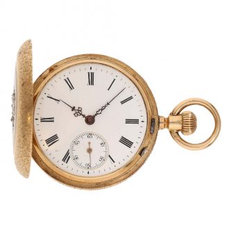 Swiss Austrian 14 carat gold and enamel full hunter watch Circa 1880