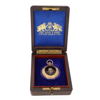 Swiss Austrian 14 carat gold and enamel full hunter watch Circa 1880
