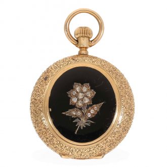 Swiss Austrian 14 carat gold and enamel full hunter watch Circa 1880