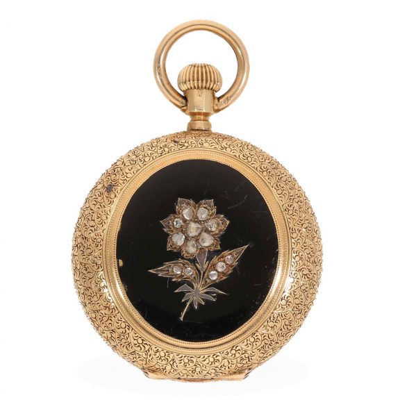 Swiss Austrian 14 carat gold and enamel full hunter watch Circa 1880 Swiss Austrian 14 carat gold and enamel full hunter watch Circa 1880