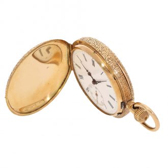 Swiss Austrian 14 carat gold and enamel full hunter watch Circa 1880