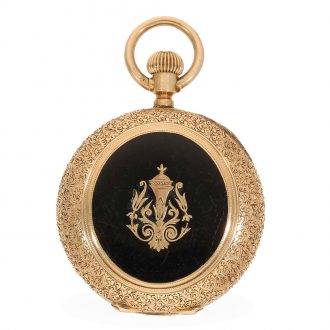 Swiss Austrian 14 carat gold and enamel full hunter watch Circa 1880