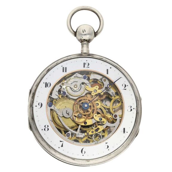 French silver quarter repeater with skeletonized dial Circa 1820