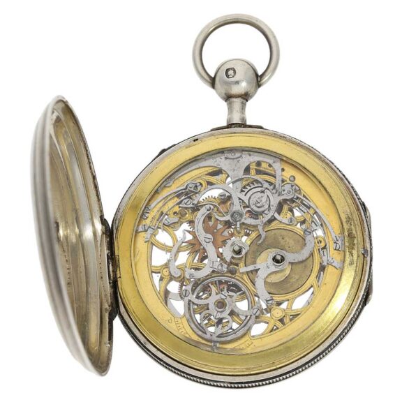 French silver quarter repeater with skeletonized dial Circa 1820 French silver quarter repeater with skeletonized dial Circa 1820