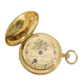 Swiss gold enamel watch with magnifying glass painting Circa 1860