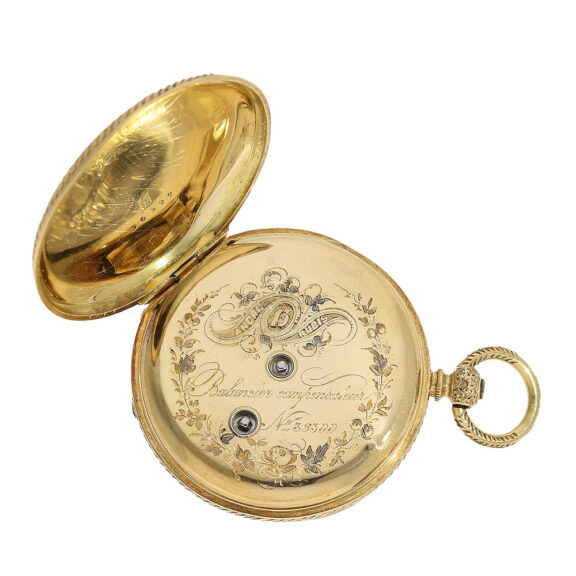 Swiss gold enamel watch with magnifying glass painting Circa 1860