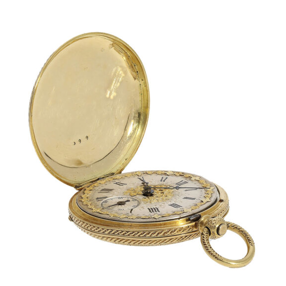 Swiss gold enamel watch with magnifying glass painting Circa 1860