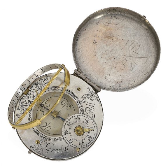 Early German silver rare box pocket sundial silver Circa 1750