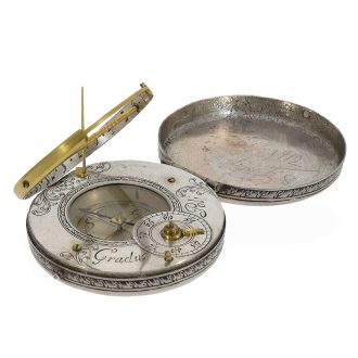 Early German silver rare box pocket sundial silver Circa 1750