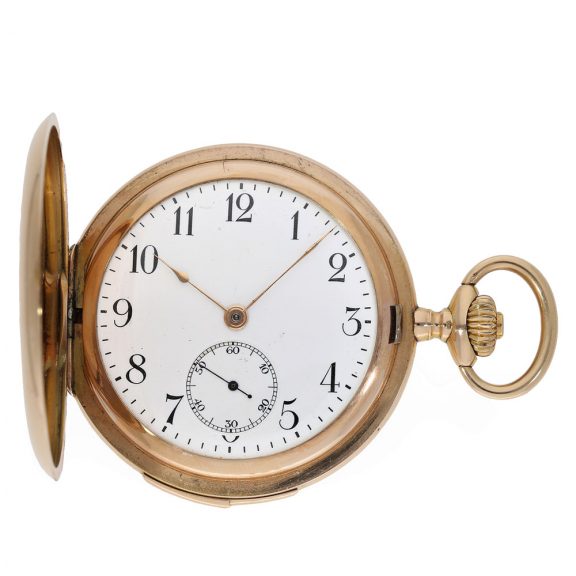Swiss 14 carat gold full hunter cased pocket watch Circa 1900