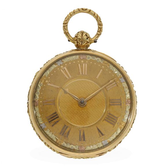 English 18 carat gold cylinder watch with gold watch chain Circa 1821