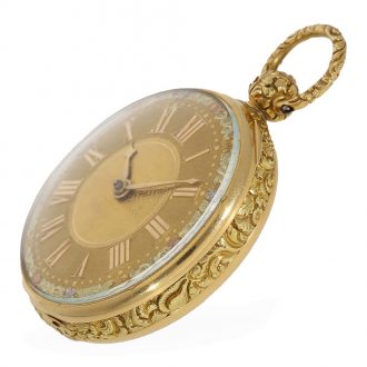 English 18 carat gold cylinder watch with gold watch chain Circa 1821