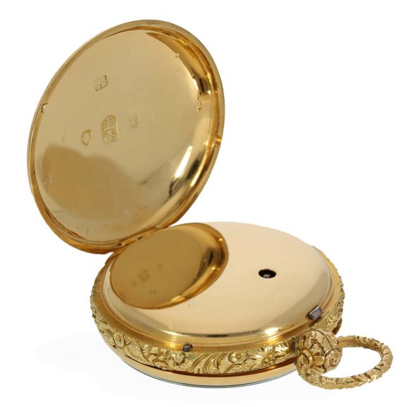 English 18 carat gold cylinder watch with gold watch chain Circa 1821 English 18 carat gold cylinder watch with gold watch chain Circa 1821