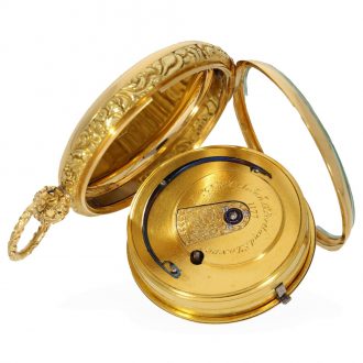 English 18 carat gold cylinder watch with gold watch chain Circa 1821