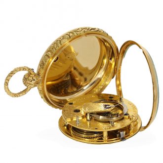 English 18 carat gold cylinder watch with gold watch chain Circa 1821