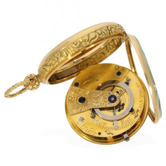 English 18 carat gold cylinder watch with gold watch chain Circa 1821