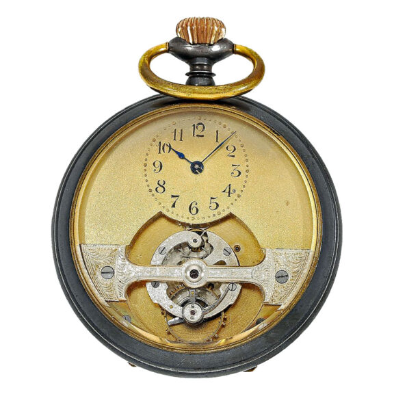 Swiss gunmetal lever watch with visible tourbillon Circa 1910