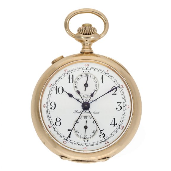 Swiss 14 carat gold complicated chronograph with counter Circa 1890