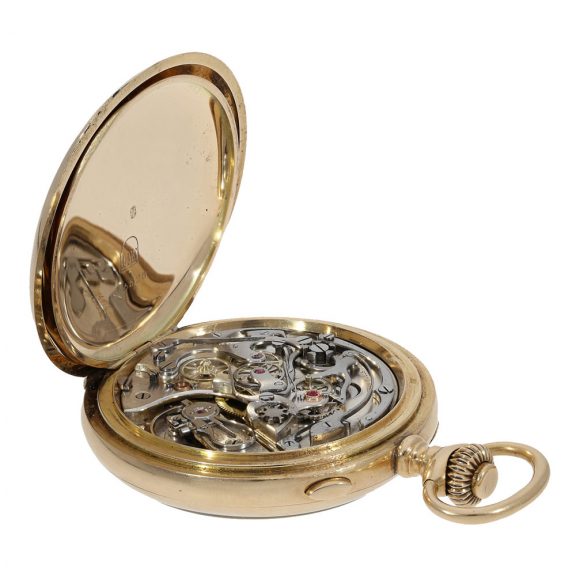 Swiss 14 carat gold complicated chronograph with counter Circa 1890 Swiss 14 carat gold complicated chronograph with counter Circa 1890