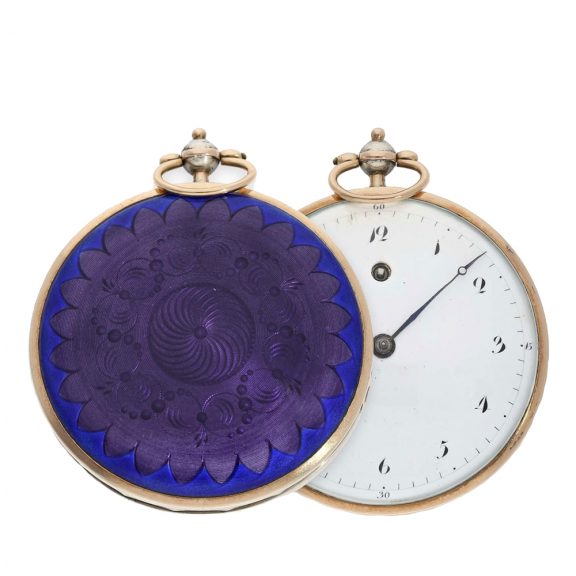 Unique and extra large lépine with gold silver enamel case Circa 1800 Unique and extra large lépine with gold silver enamel case Circa 1800