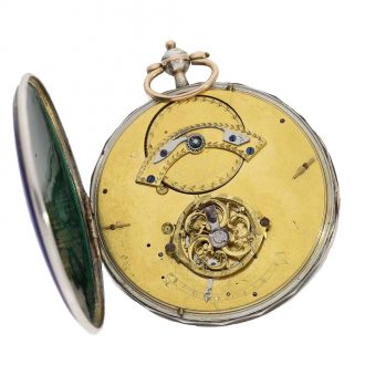 Unique and extra large lépine with gold silver enamel case Circa 1800