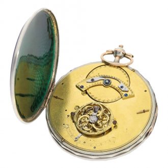 Unique and extra large lépine with gold silver enamel case Circa 1800