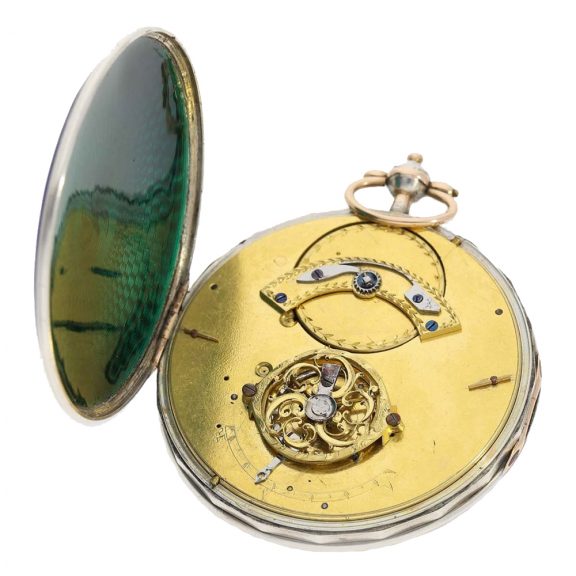 Unique and extra large lépine with gold silver enamel case Circa 1800 Unique and extra large lépine with gold silver enamel case Circa 1800