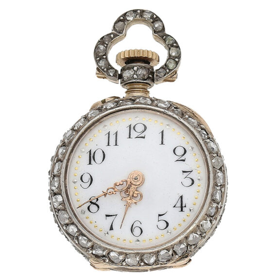 Swiss miniature pendant watch with diamond case Circa 1900