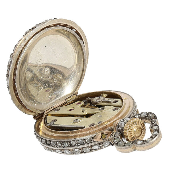 Swiss miniature pendant watch with diamond case Circa 1900