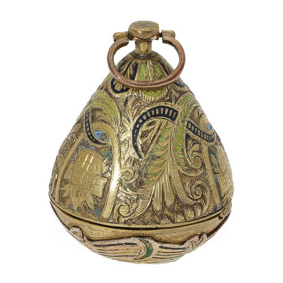 Austrian unusual form watch with relief enamel case Circa 1810