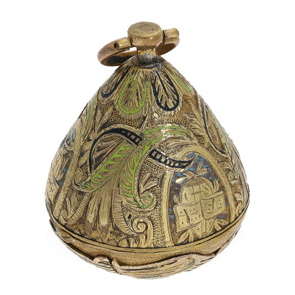 Austrian unusual form watch with relief enamel case Circa 1810 Austrian unusual form watch with relief enamel case Circa 1810