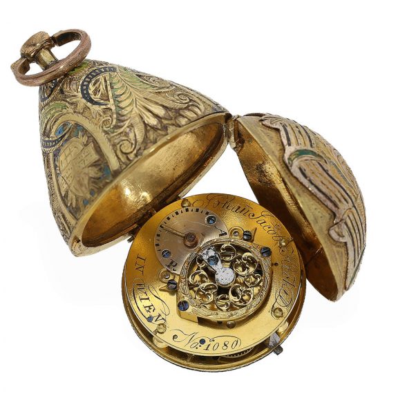 Austrian unusual form watch with relief enamel case Circa 1810 Austrian unusual form watch with relief enamel case Circa 1810