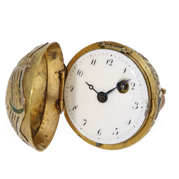 Austrian unusual form watch with relief enamel case Circa 1810 Austrian unusual form watch with relief enamel case Circa 1810