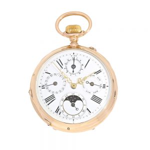 Swiss astronomical calendar pocket watch with moon Circa 1880