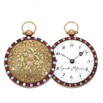 French/Swiss verge watch with relief case & stone setting Circa 1800