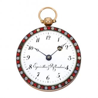French/Swiss verge watch with relief case & stone setting Circa 1800