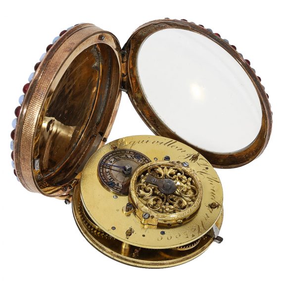 French/Swiss verge watch with relief case & stone setting Circa 1800 French/Swiss verge watch with relief case & stone setting Circa 1800