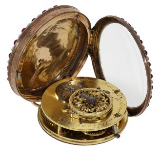 French/Swiss verge watch with relief case & stone setting Circa 1800