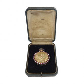 French/Swiss verge watch with relief case & stone setting Circa 1800