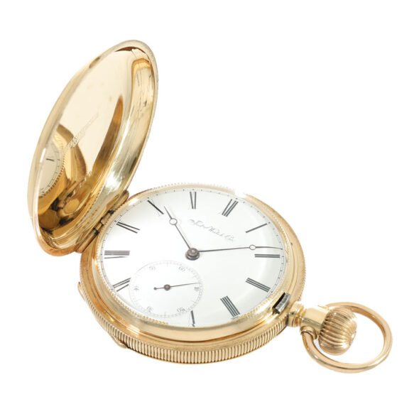 Swiss 14 carat gold caliber Jones watch in hunter case Circa 1873 Swiss 14 carat gold caliber Jones watch in hunter case Circa 1873