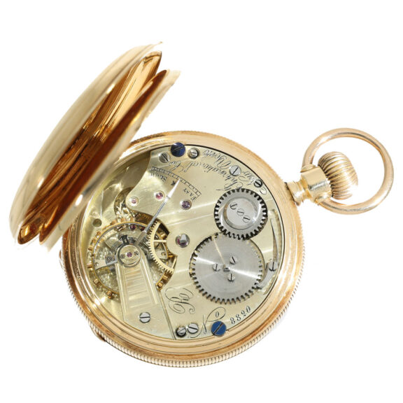 Swiss 14 carat gold caliber Jones watch in hunter case Circa 1873 Swiss 14 carat gold caliber Jones watch in hunter case Circa 1873