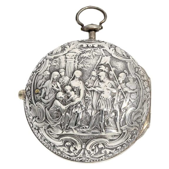 English silver pair cased verge repoussé pocket watch Circa 1760 English silver pair cased verge repoussé pocket watch Circa 1760