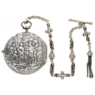 English silver pair cased verge repoussé pocket watch Circa 1760