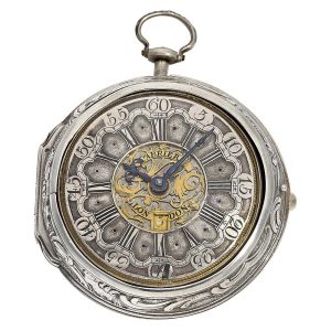 English silver pair cased verge repoussé pocket watch Circa 1760