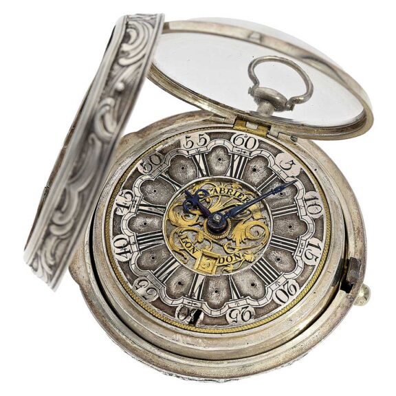 English silver pair cased verge repoussé pocket watch Circa 1760 English silver pair cased verge repoussé pocket watch Circa 1760