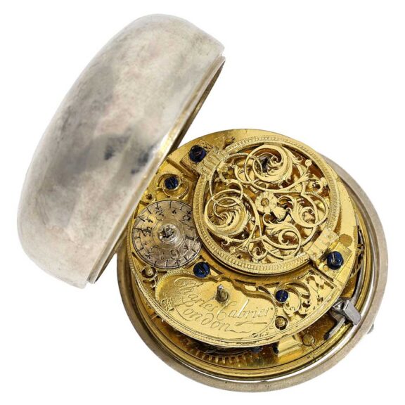 English silver pair cased verge repoussé pocket watch Circa 1760 English silver pair cased verge repoussé pocket watch Circa 1760