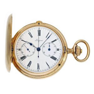 Swiss gold full hunter chronograph pocket watch Circa 1900