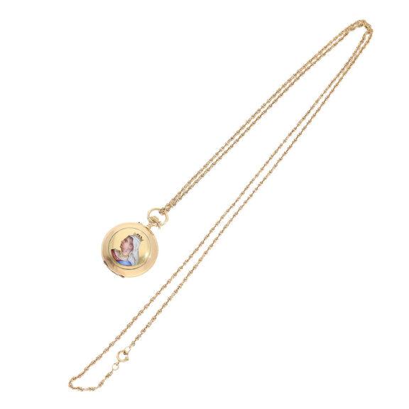The watch comes with an 18 Carat gold, approximately 80 cm long 14.5 gr chain The watch comes with an 18 Carat gold, approximately 80 cm long 14.5 gr chain